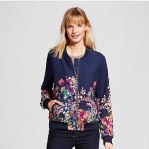 Merona navy floral bomber jacket